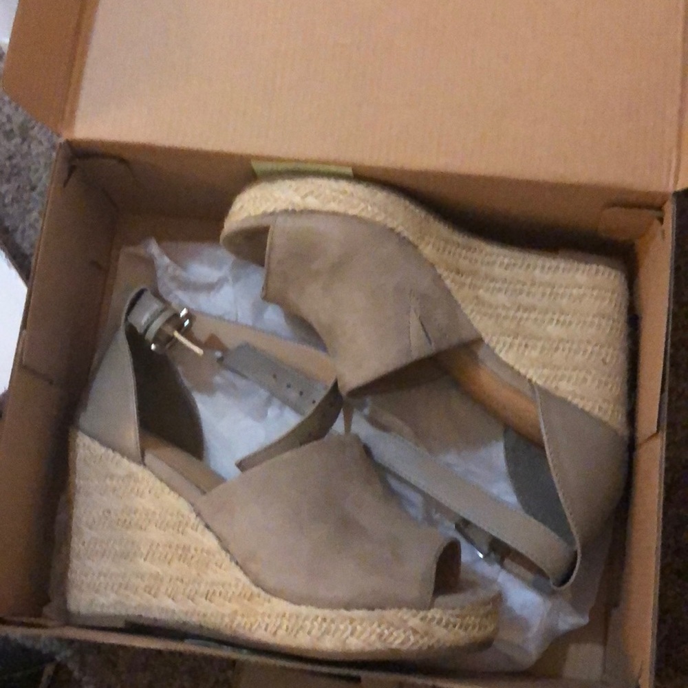 Taupe suede wedges